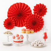 Red Glitter Paper Fan Decorations Set - Polka Dot & Chevron